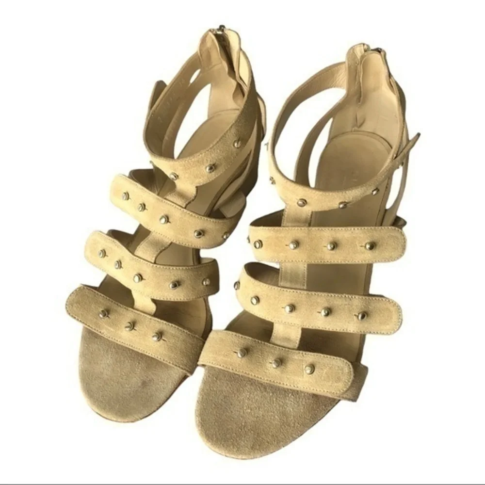 Gucci Tan Suede Studded Wedge Gladiator Sandals Size 36.5 (US 6.5)